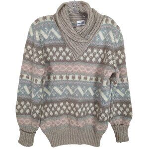Vintage Nanette Women's Fair Isle Sweater S/M Pastel Pattern Shawl‎ Collar